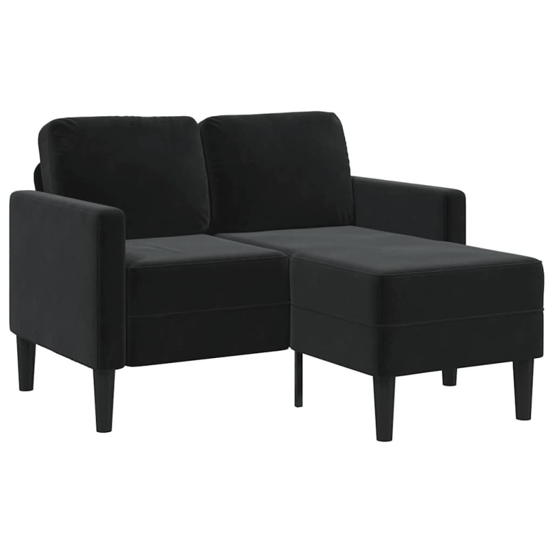 Canapé 2 places avec méridienne en L Noir 125 cm Velours 624241624241