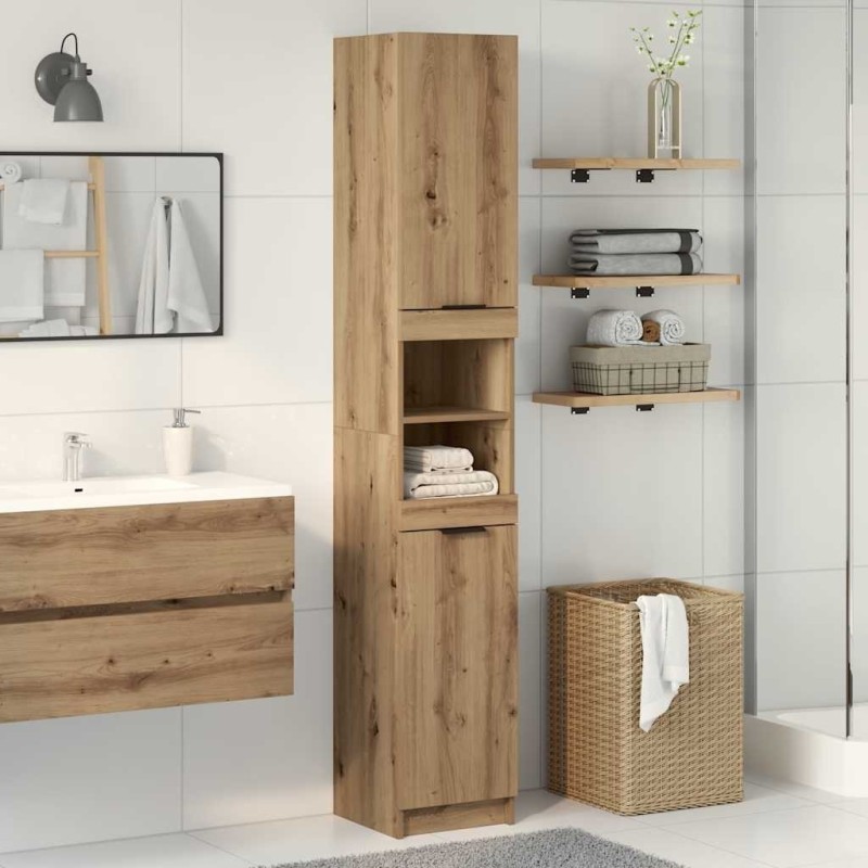 Armoire de bain chêne artisanal 32x34x188,5cm bois d'ingénierie 624244624244