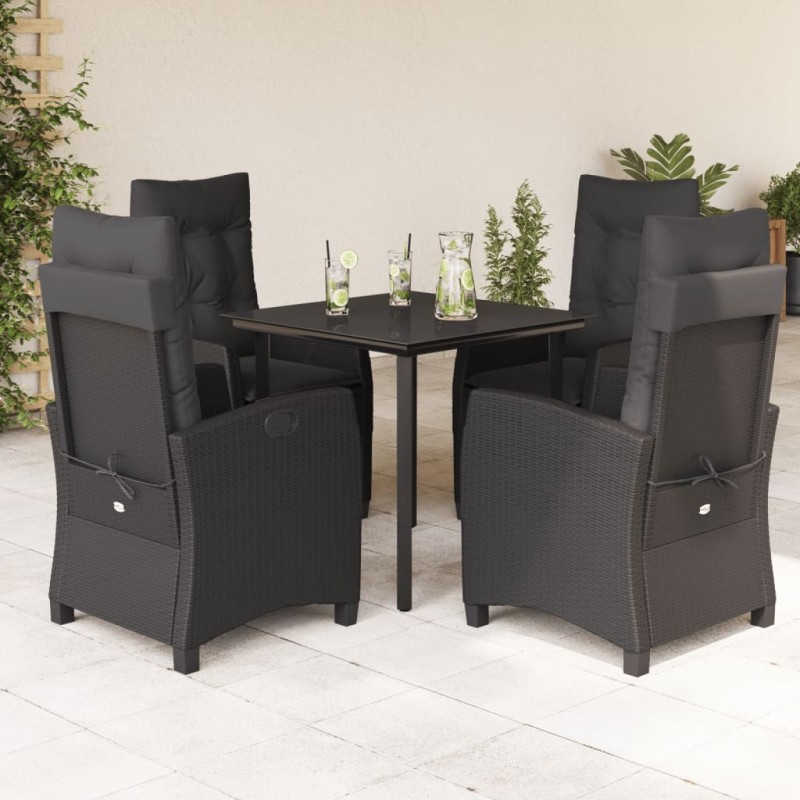 Ensemble à manger de jardin coussins 5pcs Noir Résine tressée 624245624245