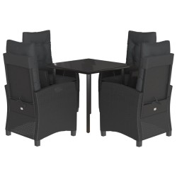 Ensemble à manger de jardin coussins 5pcs Noir Résine tressée 624245624245