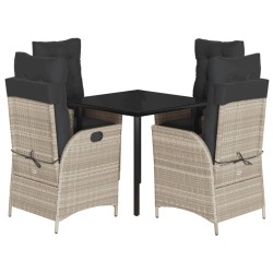 Ensemble à manger de jardin et coussins 5 pcs gris clair rotin 624246624246
