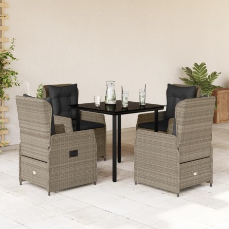 Ensemble à manger de jardin et coussins 5 pcs gris clair rotin 624247624247