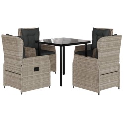 Ensemble à manger de jardin et coussins 5 pcs gris clair rotin 624247624247