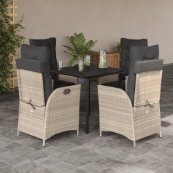 Ensemble à manger de jardin et coussins 5 pcs gris clair rotin 624248624248