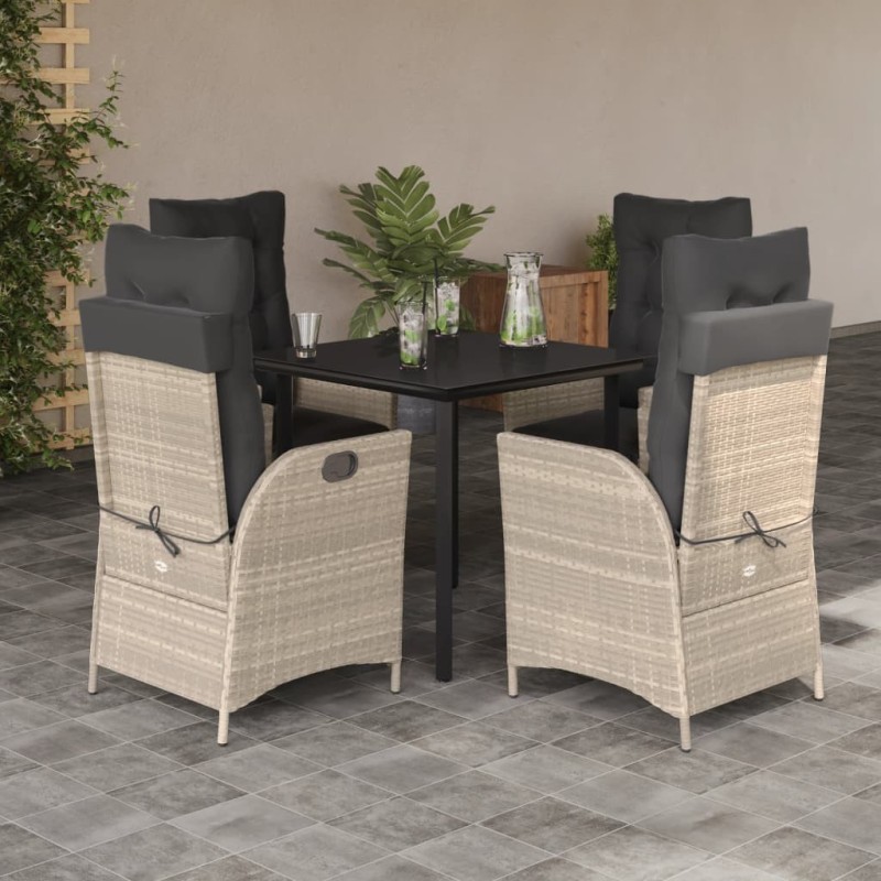 Ensemble à manger de jardin et coussins 5 pcs gris clair rotin 624248624248