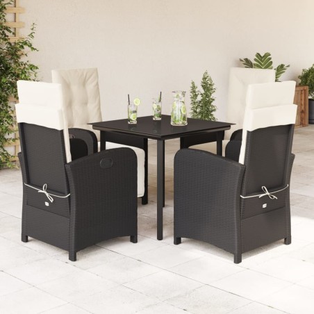 Ensemble à manger de jardin coussins 5pcs Noir Résine tressée 624253624253