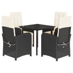 Ensemble à manger de jardin coussins 5pcs Noir Résine tressée 624253624253