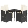 Ensemble à manger de jardin coussins 5pcs Noir Résine tressée 624253624253