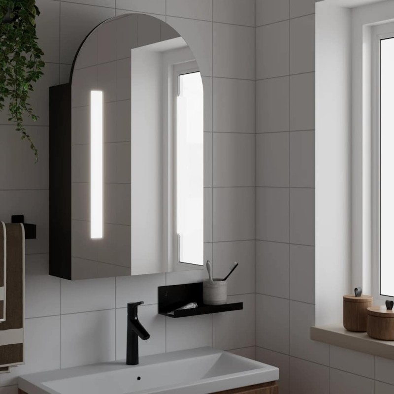 Armoire de bain à miroir avec LED arquée noir 42x13x70 cm 624264624264