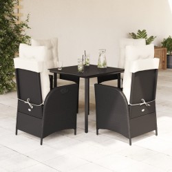 Ensemble à manger de jardin coussins 5pcs Noir Résine tressée 624266624266