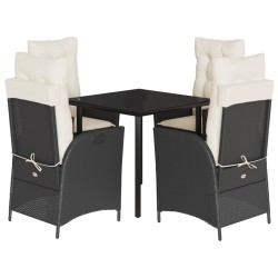 Ensemble à manger de jardin coussins 5pcs Noir Résine tressée 624266624266
