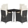 Ensemble à manger de jardin coussins 5pcs Noir Résine tressée 624266624266
