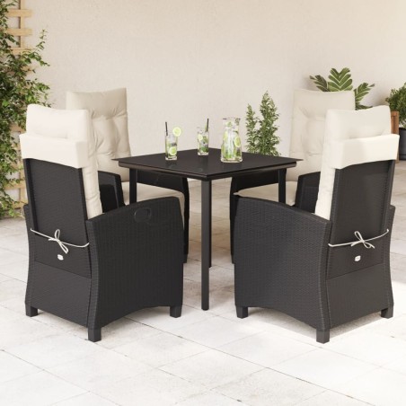Ensemble à manger de jardin coussins 5pcs Noir Résine tressée 624282624282
