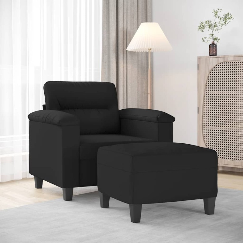 Fauteuil avec repose-pied Noir 60 cm Tissu microfibre 624307624307