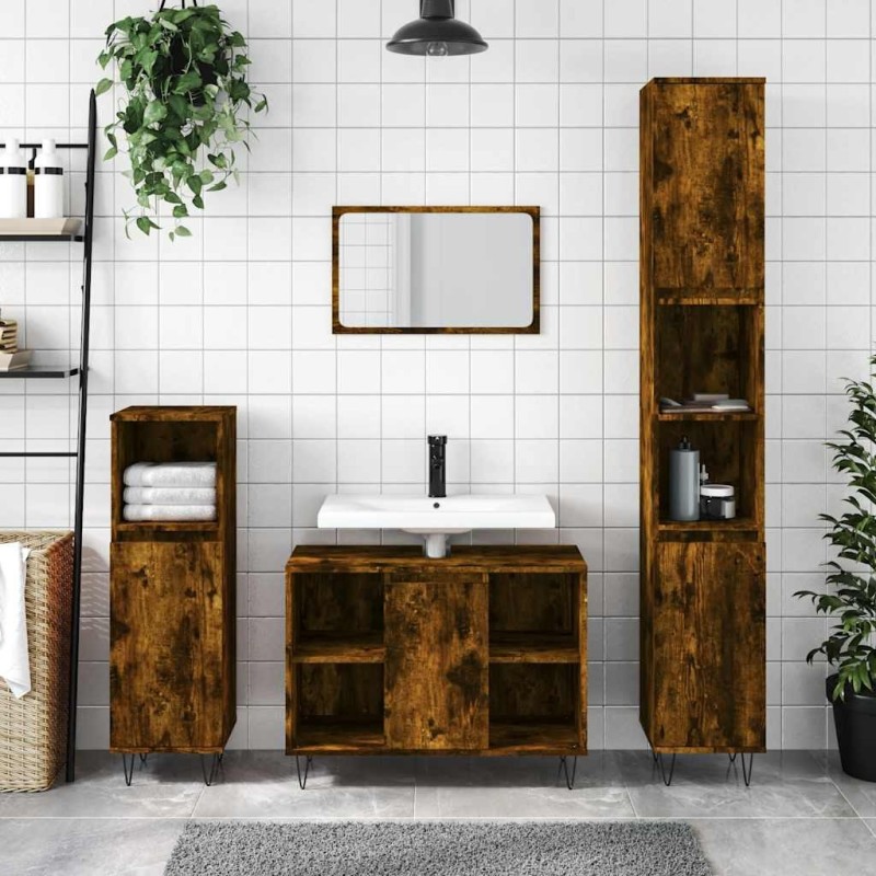 Armoire de bain chêne fumé 30x30x100 cm bois d'ingénierie 624345624345