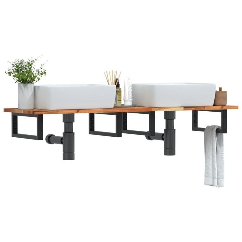 Étagère de vasque murale acier et bois massif d'acacia 624349624349