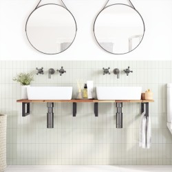Étagère de vasque murale acier et bois massif d'acacia 624349624349