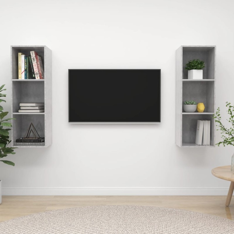 Meubles TV muraux 2 pcs Gris béton Bois d'ingénierie 624359624359