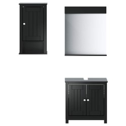 Meubles de salle de bain 3 pcs BERG noir bois de pin massif 624372624372