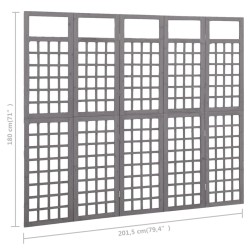 Cloison de séparation à 5 panneaux Bois de pin Gris 201,5x180cm 624396624396