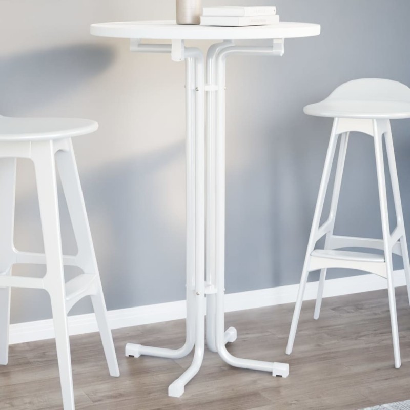 Table de bar blanc Ø70x110 cm bois d'ingénierie et acier 624403624403