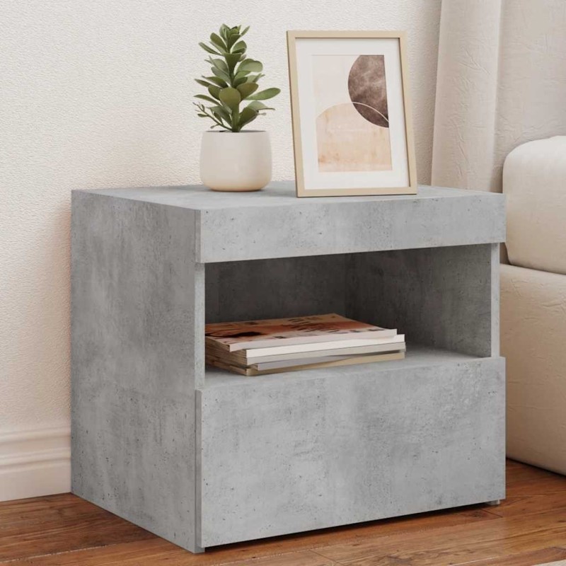 Tables de chevet avec lumières LED 2 pcs gris béton 50x40x45 cm 624405624405