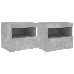 Tables de chevet avec lumières LED 2 pcs gris béton 50x40x45 cm 624405624405