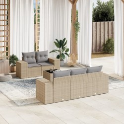 Salon de jardin avec coussins 6 pcs beige résine tressée 624425624425