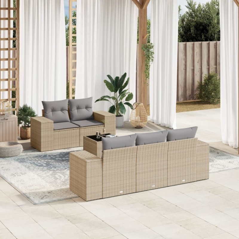 Salon de jardin avec coussins 6 pcs beige résine tressée 624425624425