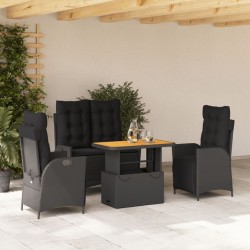 Ensemble à manger de jardin 4 pcs avec coussins noir 624477624477