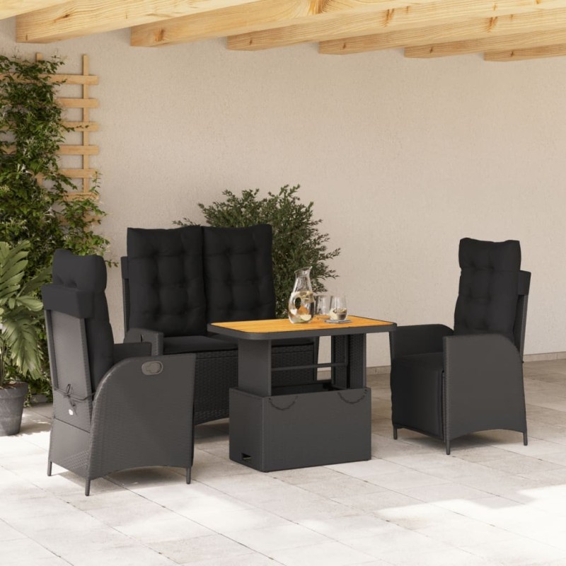 Ensemble à manger de jardin 4 pcs avec coussins noir 624477624477
