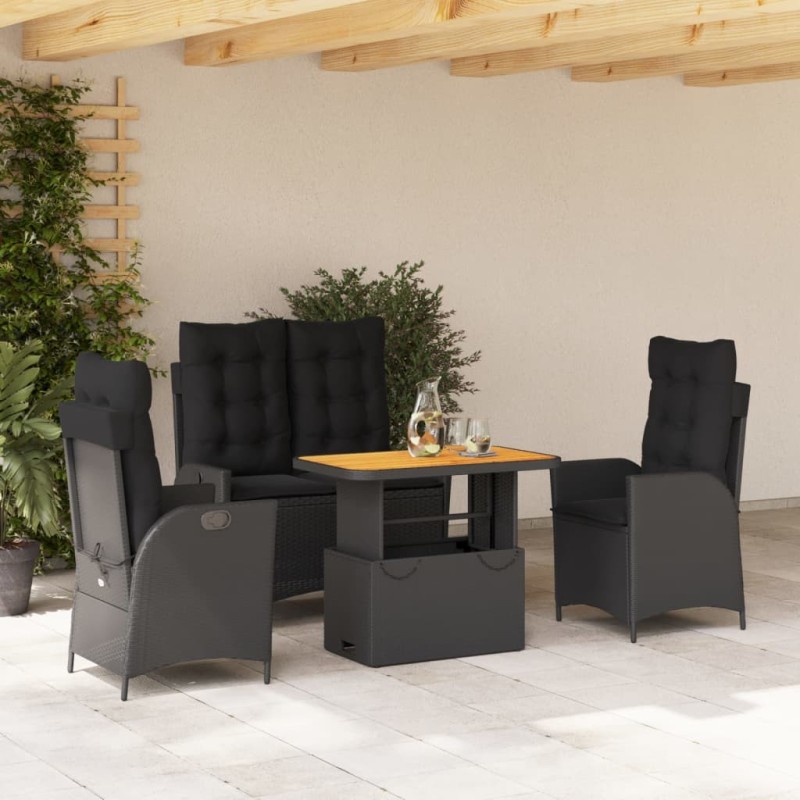 Ensemble à manger de jardin 4 pcs avec coussins noir 624478624478