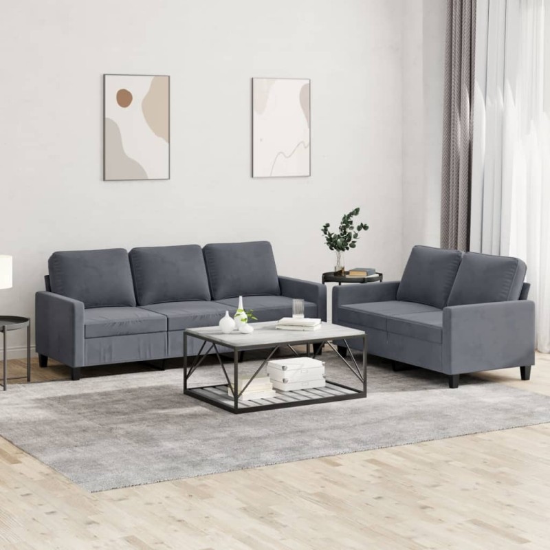 Ensemble de canapés 2 pcs avec coussins Gris foncé Velours 624488624488