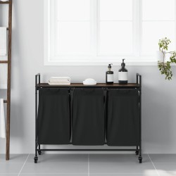 Panier à linge à 3 compartiments avec roulettes chêne brun 624490624490