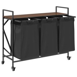 Panier à linge à 3 compartiments avec roulettes chêne brun 624490624490