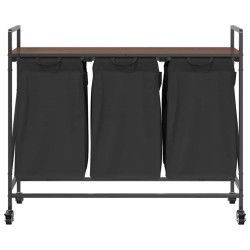 Panier à linge à 3 compartiments avec roulettes chêne brun 624490624490