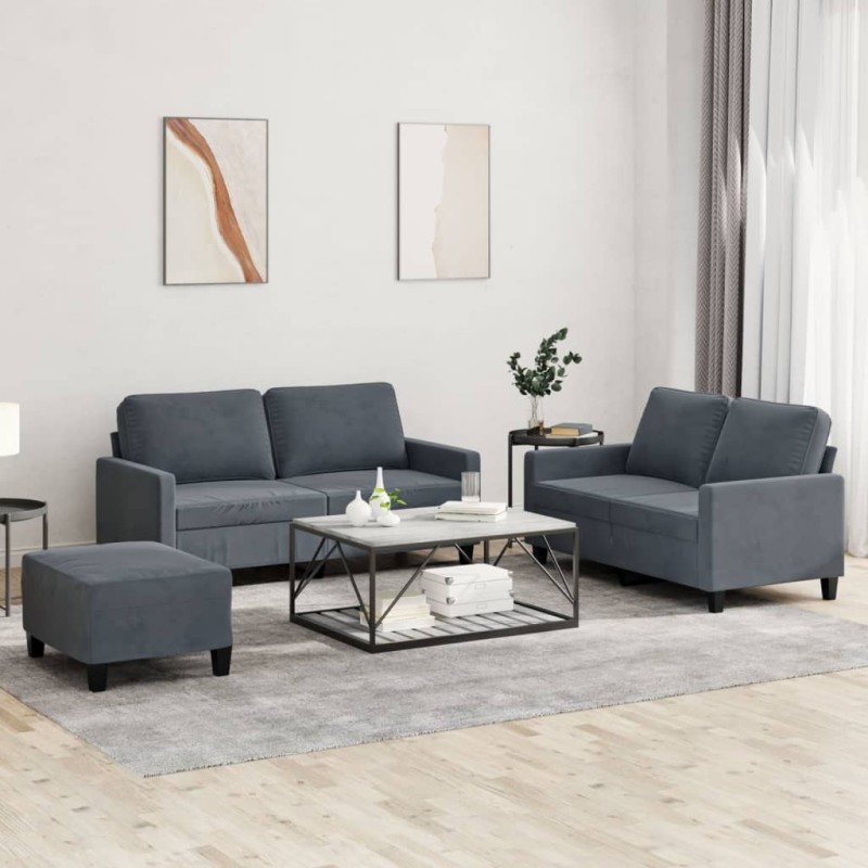Ensemble de canapés 3 pcs avec coussins Gris foncé Velours 624504624504