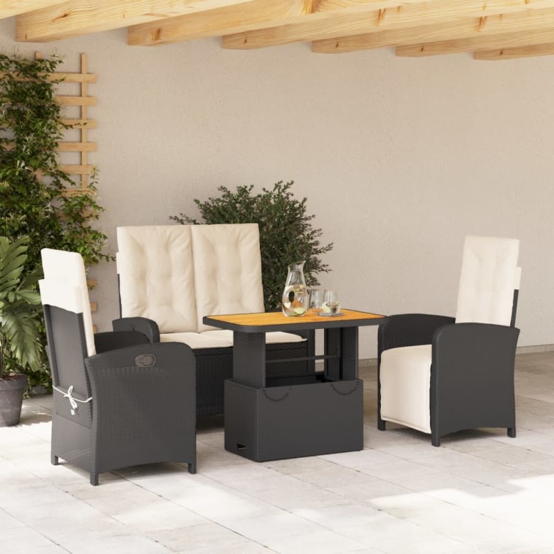Ensemble à manger de jardin 4 pcs avec coussins noir 624507624507