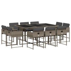 Ensemble à manger de jardin 11pcs avec coussins gris poly rotin 624526624526