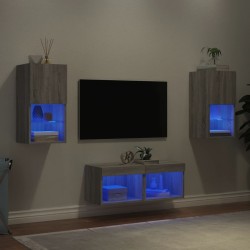 Meuble TV muraux 4 pcs avec lumières LED sonoma gris 624530624530