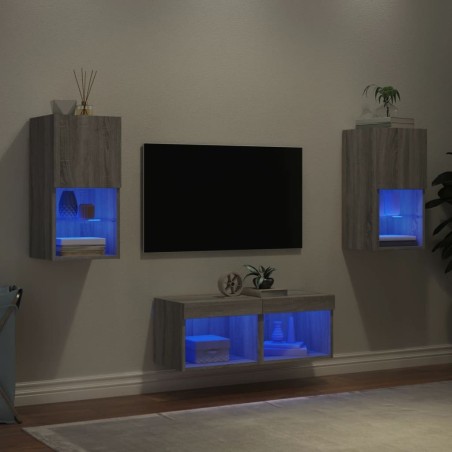 Meuble TV muraux 4 pcs avec lumières LED sonoma gris 624530624530