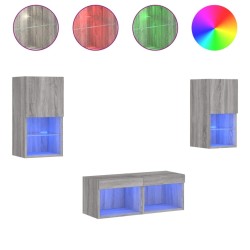 Meuble TV muraux 4 pcs avec lumières LED sonoma gris 624530624530