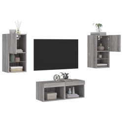 Meuble TV muraux 4 pcs avec lumières LED sonoma gris 624530624530