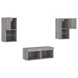 Meuble TV muraux 4 pcs avec lumières LED sonoma gris 624530624530