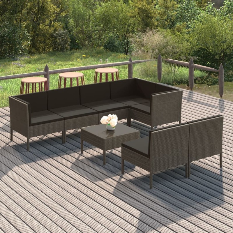 Salon de jardin 8 pcs avec coussins résine tressée gris 624537624537