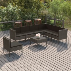 Salon de jardin 8 pcs avec coussins résine tressée gris 624538624538