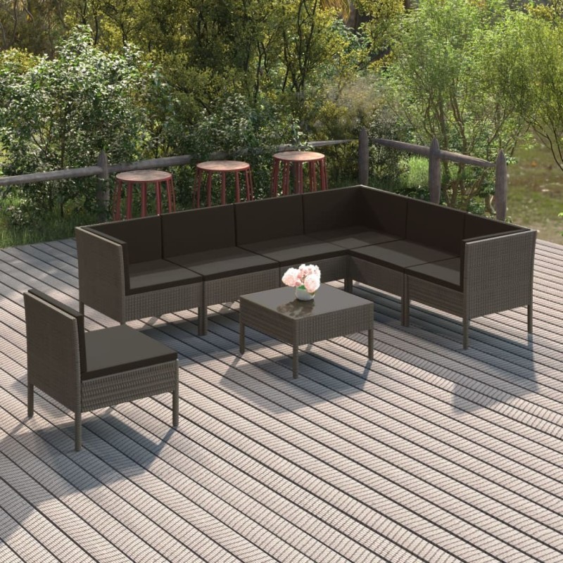 Salon de jardin 8 pcs avec coussins résine tressée gris 624538624538