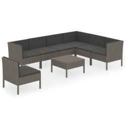 Salon de jardin 8 pcs avec coussins résine tressée gris 624538624538
