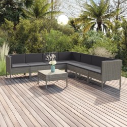Salon de jardin 8 pcs avec coussins résine tressée gris 624598624598