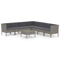 Salon de jardin 8 pcs avec coussins résine tressée gris 624598624598